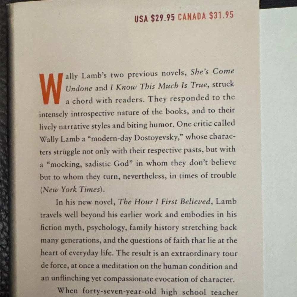 Wally Lamb “The Hour I First Believed” Hardcover Novel